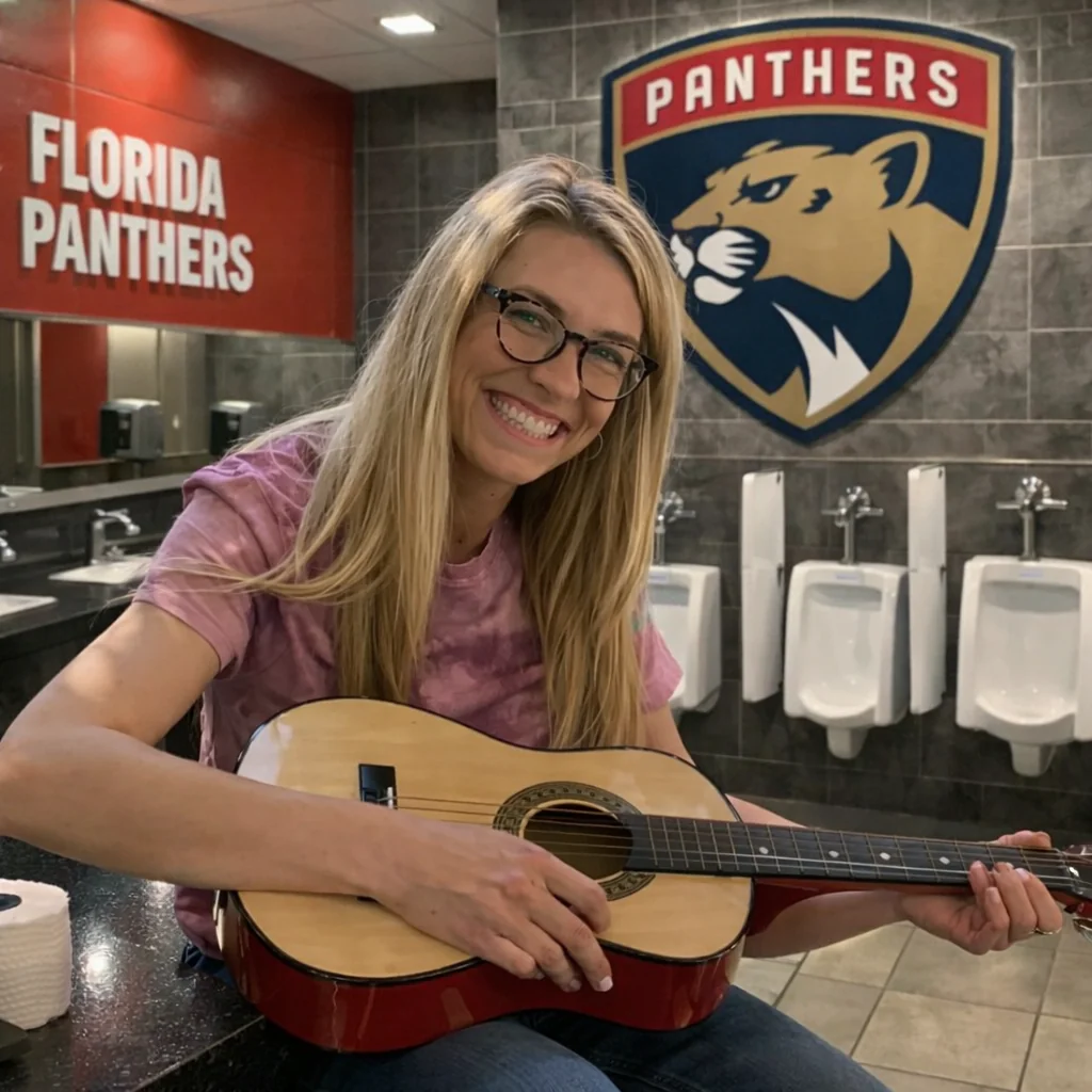 Ashlyn with a guitar looking very serious about her music career